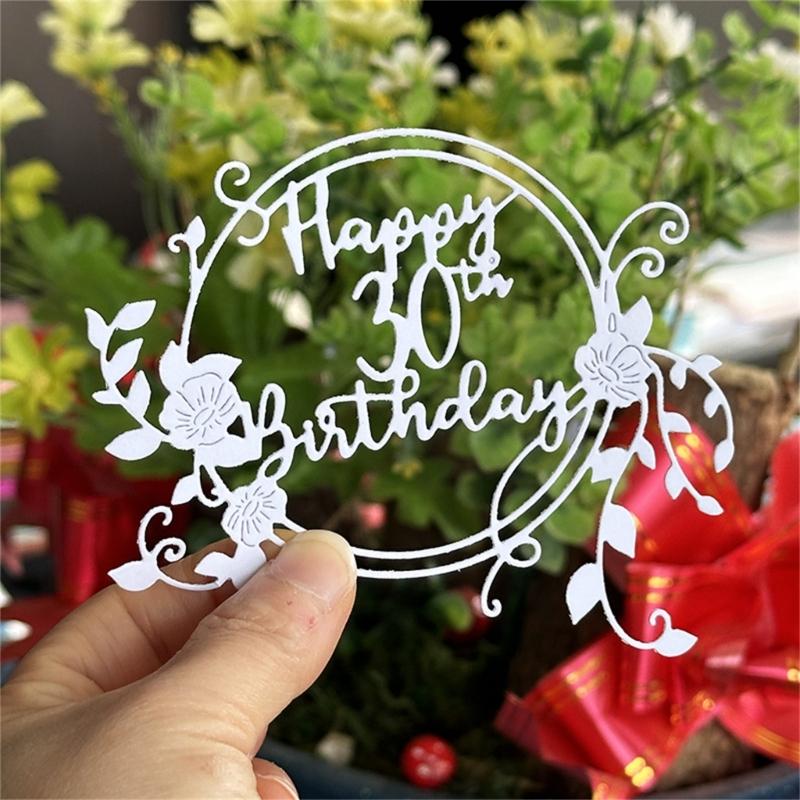 Happy Birthday Die Cut Stencils Birthday Wreath Carbon Steel Cutting Die Scrapbooking Embossing Tool for Card Making