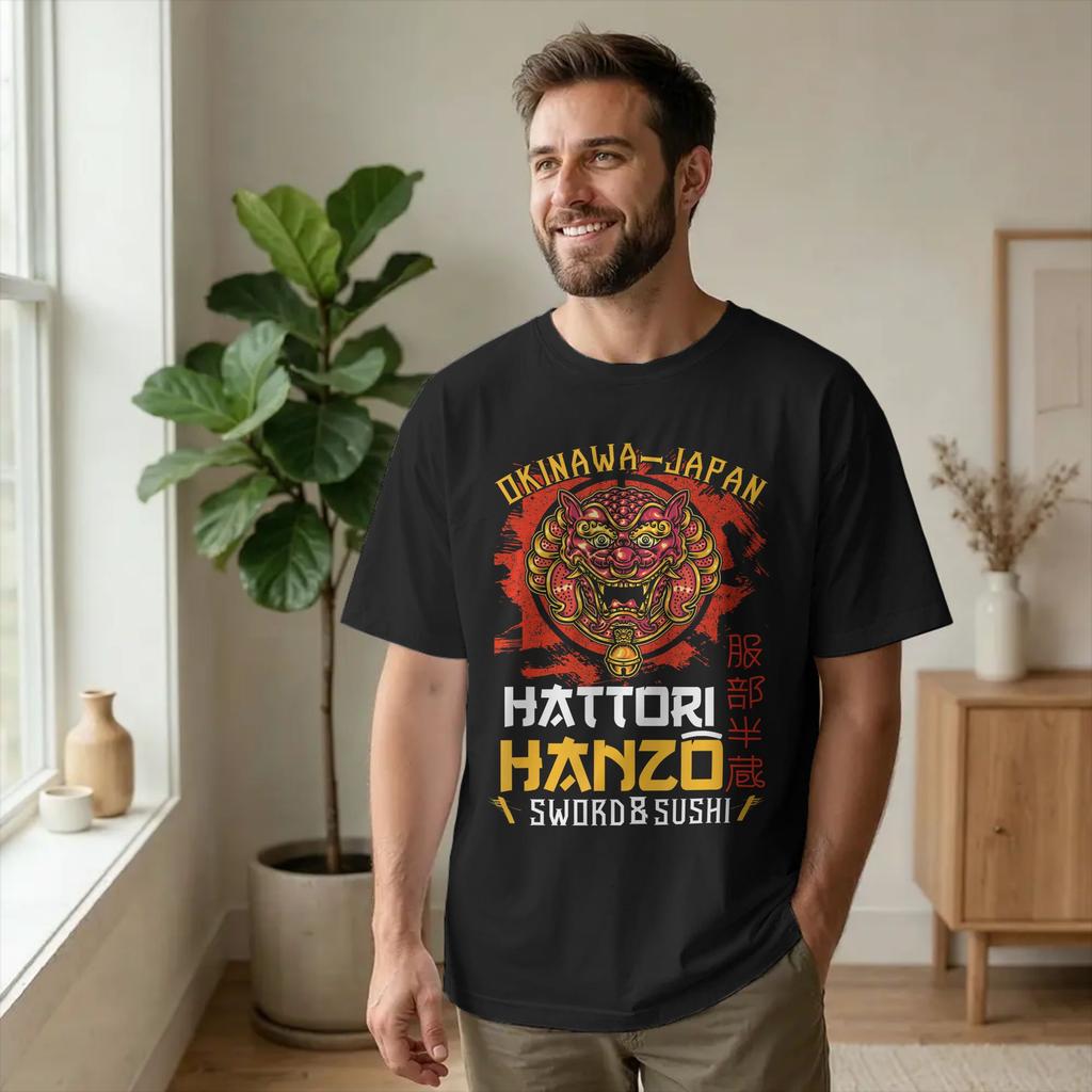 Unisex Krieger Hattori Hanzo Schwert und Sushi T-Shirt Japan Okinawa Baumwoll-Oberteile Vintage Rundhals-T-Shirt 4XL 5XL 6XL T-Shirts