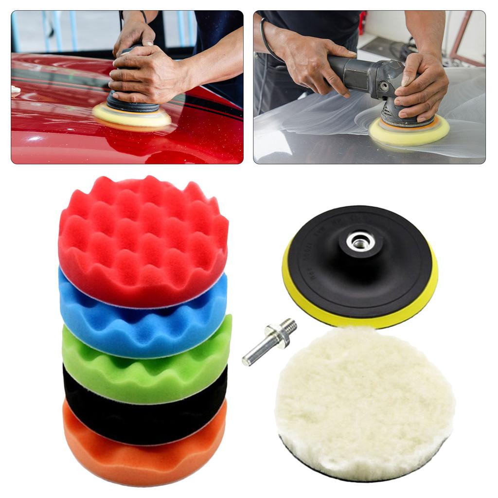 5pcs Car Polishing Disc Care Set Self-Adhesive Buffing Waxing Sponge Wool Wheel Polishing Pad For Car Polisher Drill Adapter