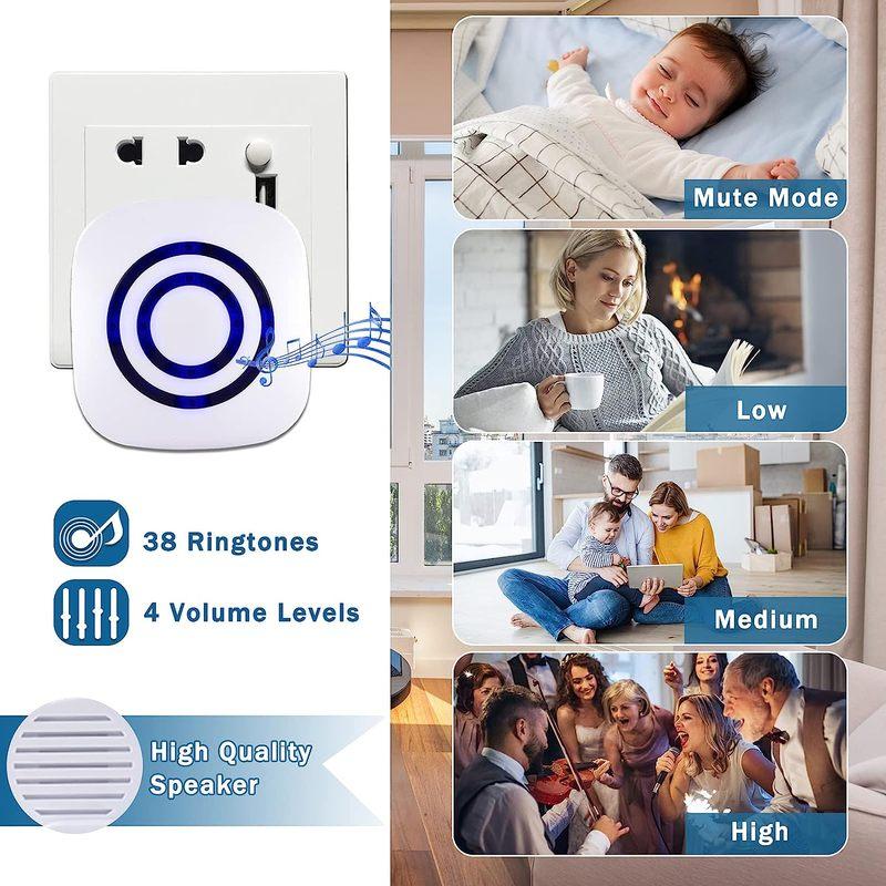 Fine Passage Alarm, Wireless Alarm System with Motion Sensor, Access Speed, Motion Bell with 38 Ringtones, Driveway Alarm