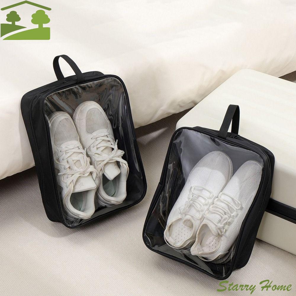 2Pcs Oxford Cloth Shoe Storage Bag Waterproof Transparent Sports Shoe Bag with Handle Breathable Shoe Carrier Bags Travel