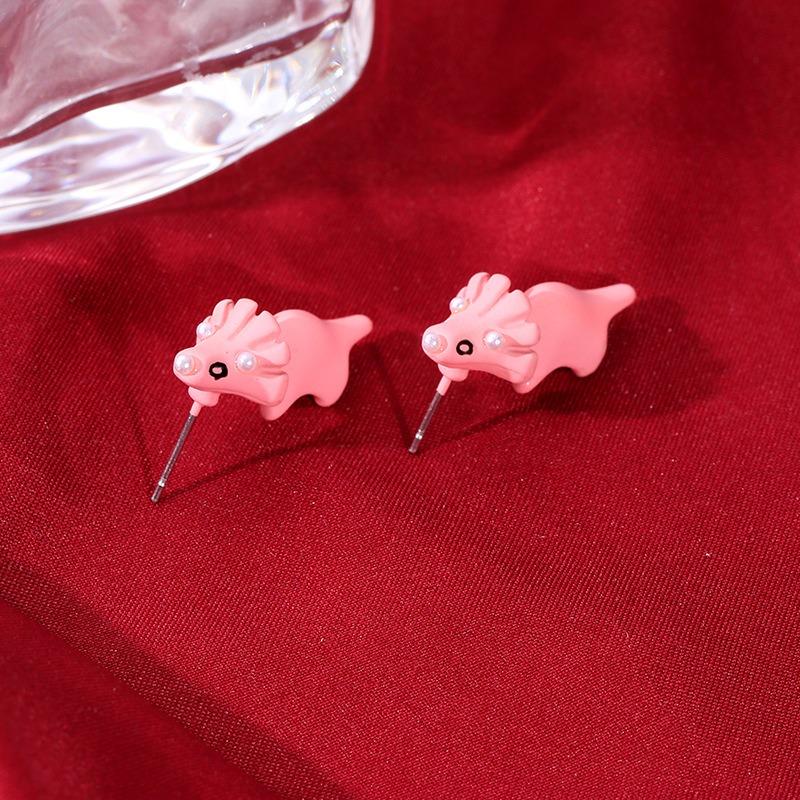 Small animal biting ear dinosaur stud earrings corgi shark ear jewelry spray paint cute mini