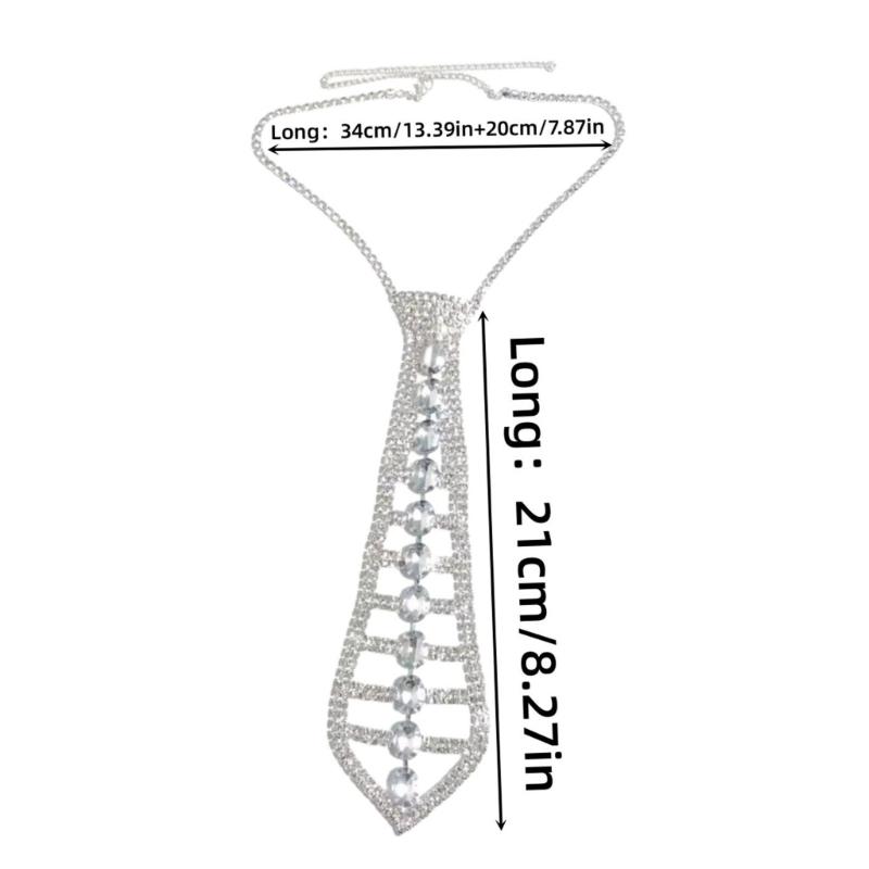 Elegant Tie Necklace with Sparkling Rhinestones for Formal Occasion Uniform Tie Punk Jeweled Chain Tie