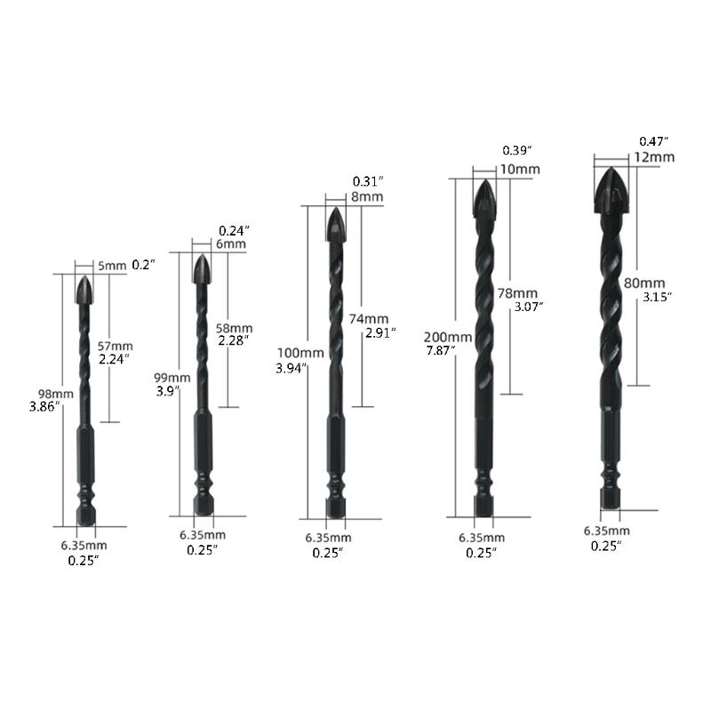 Crucifix Hex Tile Bit Set 5/6/8/10/12mm Installed In the Hand Drill Electric Drill for Home Maintenance Wear Resistant