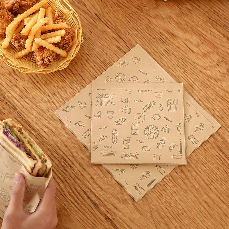 100Pcs Greaseproof Paper Bag Disposable Packaging Baking Paper Dessert Sandwich Burger Package Bag Kitchen Accessories