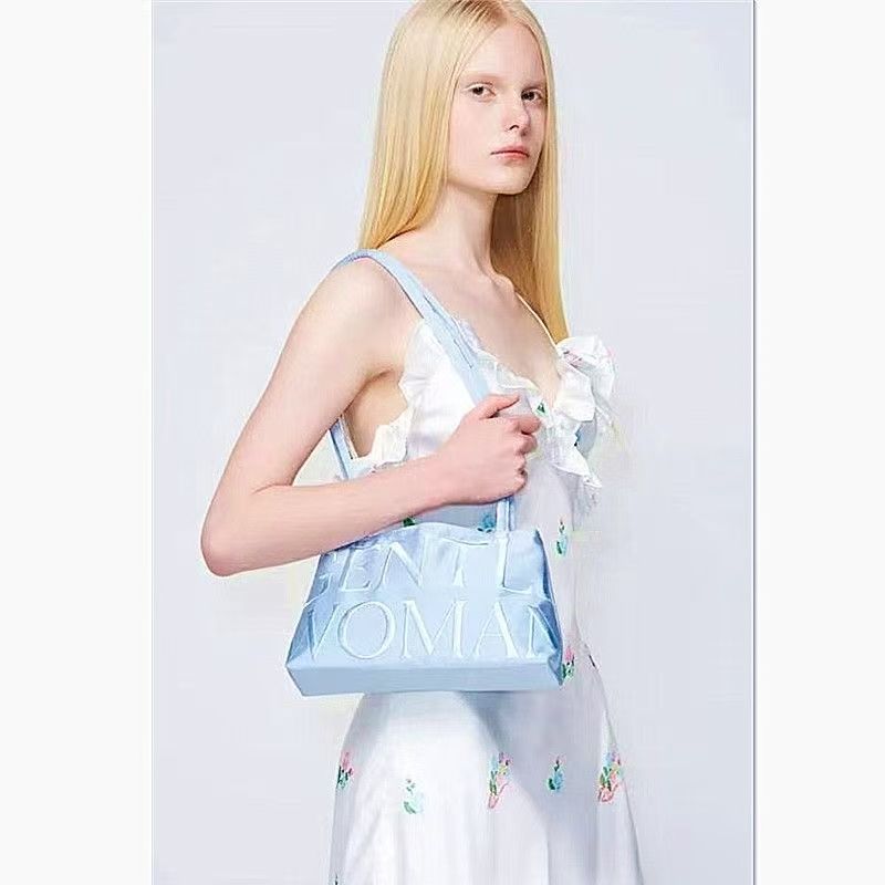 

JIAERDI Fashion Embroidered Letter Handbag Women Solid Color Satin Large Capacity Underarm Bag Ladies Versatile Commute Tote Bag синий