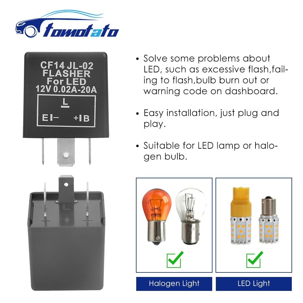 12V LED Flasher Relay, CF14 JL-02 3 Pin LED Flasher Flash Relay for Car Motorcycle Turn Signal Light Hyper Flash Fix