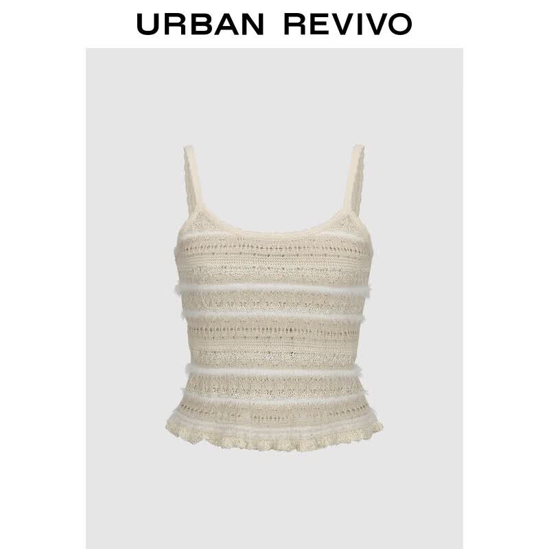 UR 2025 Autumn Resort Style Hollow-out Knit Strap Top L
