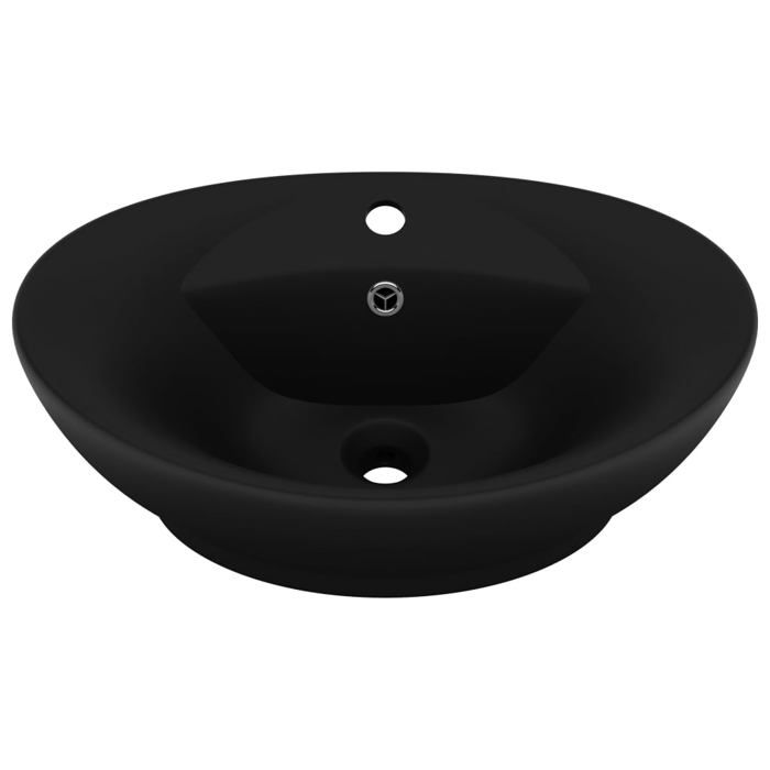 VidaXL Lavabo Ovale de Luxe à Trop-plein Vasque à Poser de Toilette Lave-mains de Salle de Bain Salle Cosmétique Noir Mat 146942