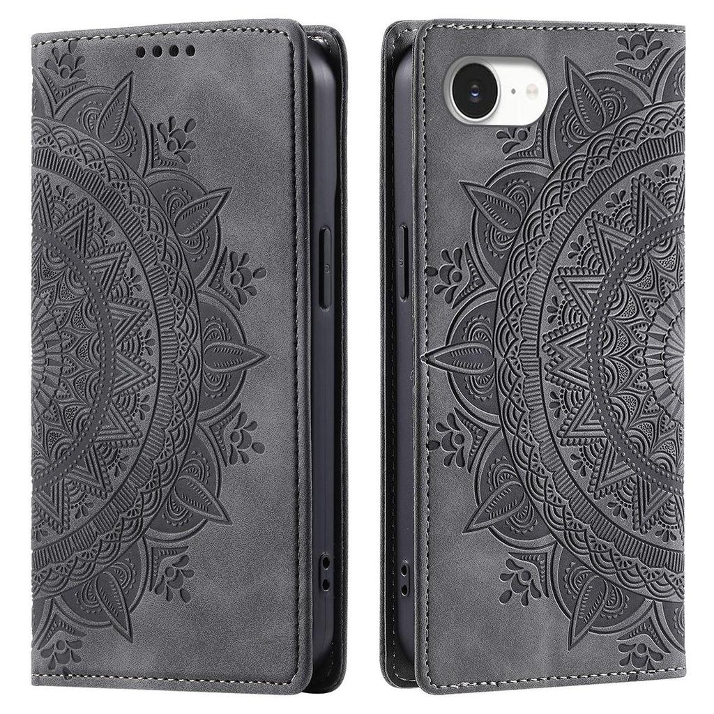 For iPhone 16e/17e Mandala Embossed PU Leather Flip Wallet Case Magnetic Closure Cover