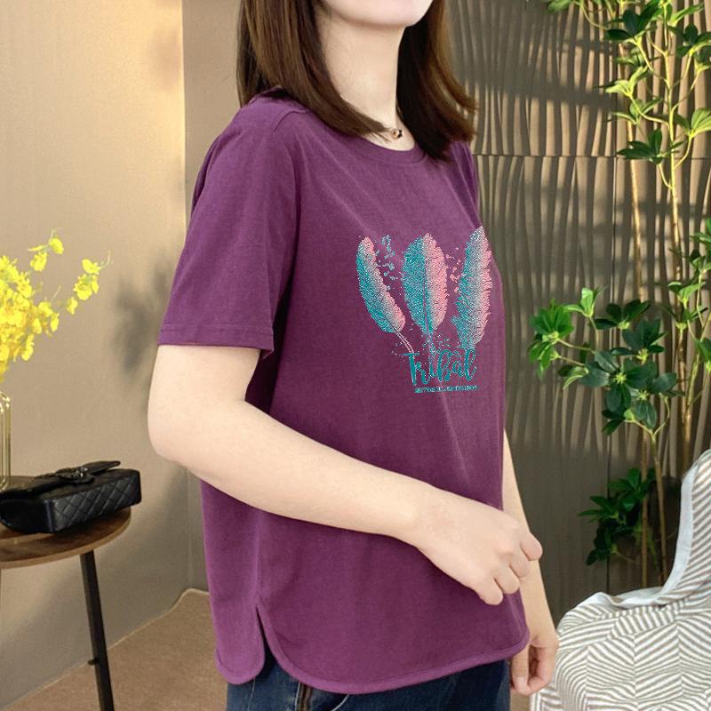 2026 Women's Korean Casual Short Sleeve T-Shirt - Pure Cotton, Printed, Round Neck, Loose Fit, Belly-Slimming Design