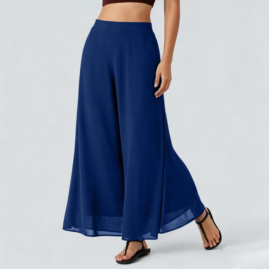 Women’s Loose Fit Chiffon Wide Leg Pants High Waist Long Flowing Trousers Casual Lightweight Comfortable Design
