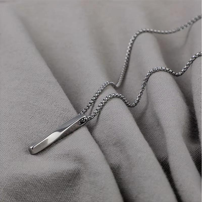 Fashion Stainless Steel Curved Bar Necklace Unisex Double Chain Metal Pendant Accessory