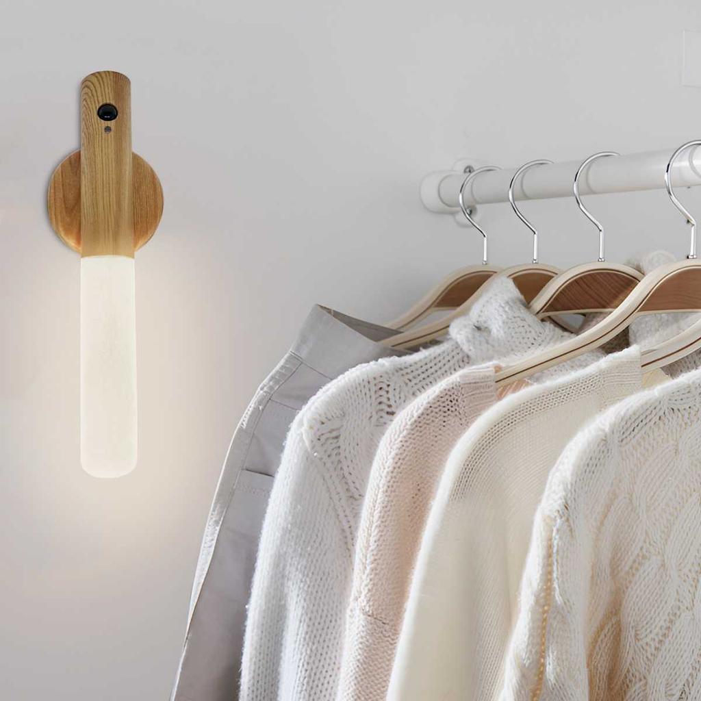 Imitation Wood Art Light Human Body Induction Small LED Night Light USB Charging Hallway Induction Light Closet Induction
