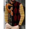 Men's Round Neck Long Sleeve Ethnic Style Printed T-shirt African Elements Figure Totem Trendy Top,