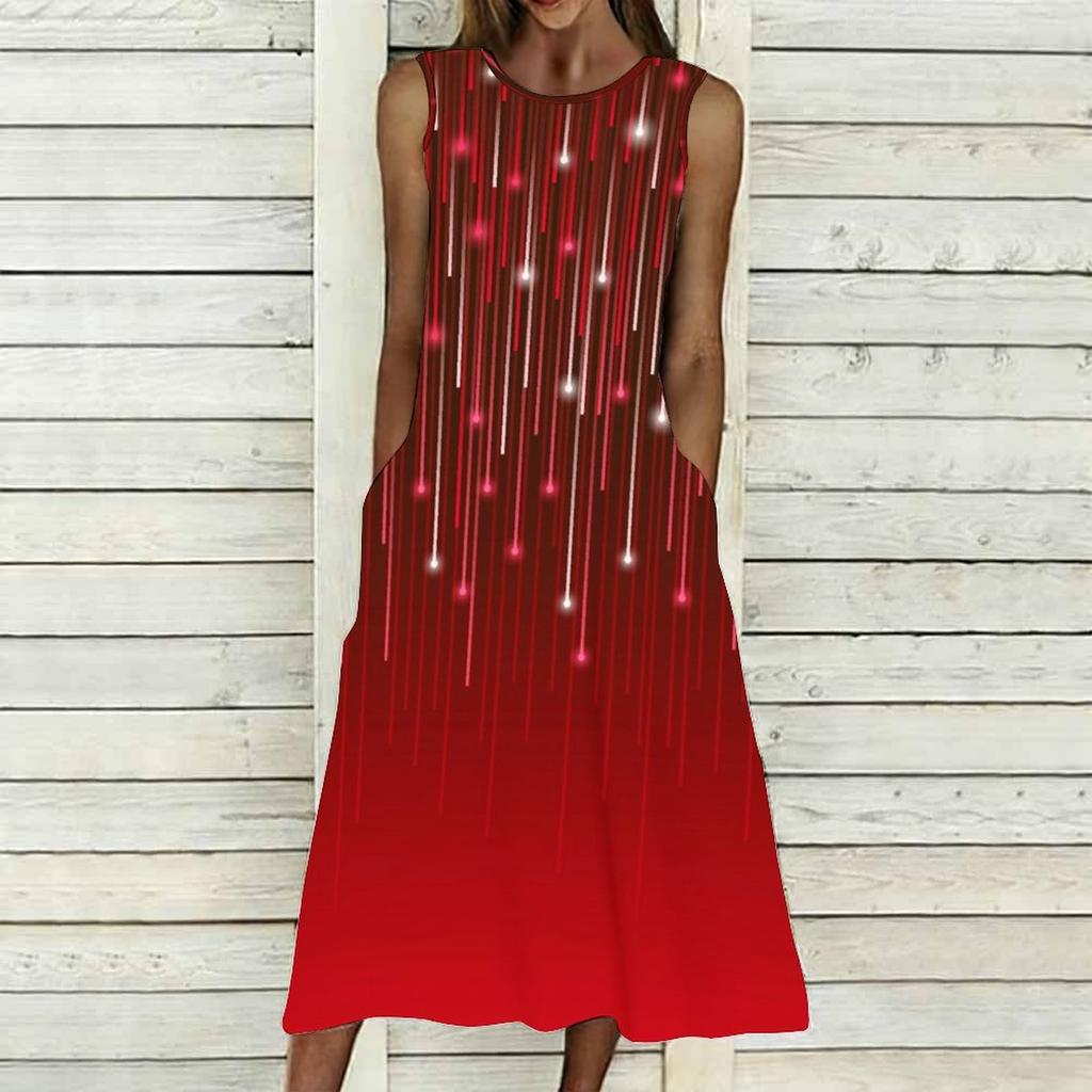 Ladies Oversized Sleeveless Round Neck Dress Vivid Cluster Floral Printed Loose Midi Dress