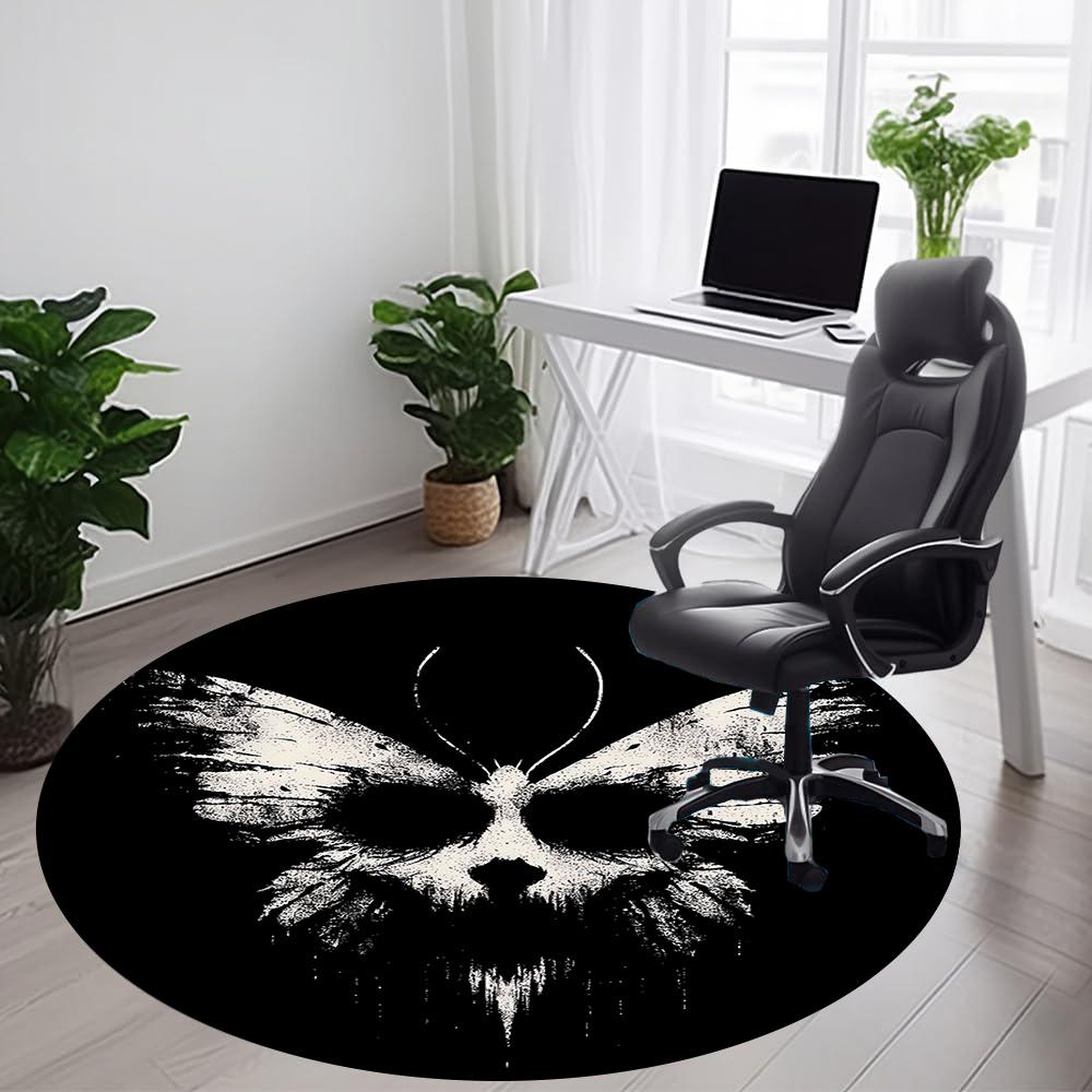 1pc Butterfly Skull Office Round Area Rug, Indoor Mat Suitable ForOffice, Under Office Chairs Bedroom Living Room Home Decor, Room Deco Q023