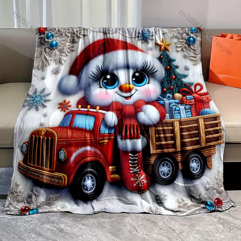 

Festive snowman with gifts truck pattern Blanket Flannel Material Soft Warm for All SeasonsFor Home Outdoor Camping Picnics RV 75x100cm