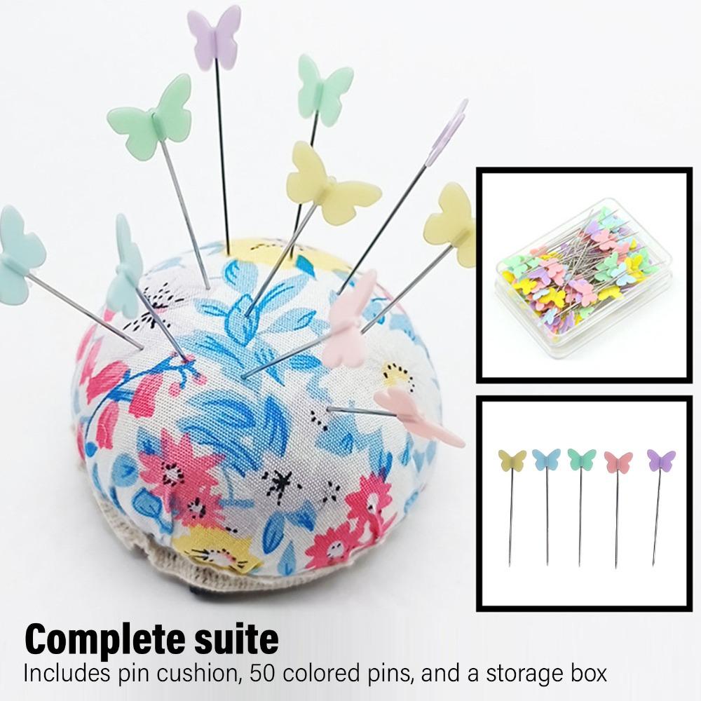 Colored Pins Floral Needle Holder Cotton Fabric Cover Pincushion Set For DIY Crafts