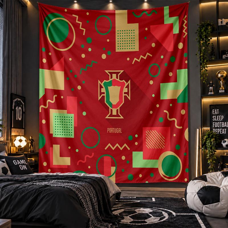 Wall Hanging Tapestry Portugal Football Print Cloth for Living Room Bedroom Home Decor