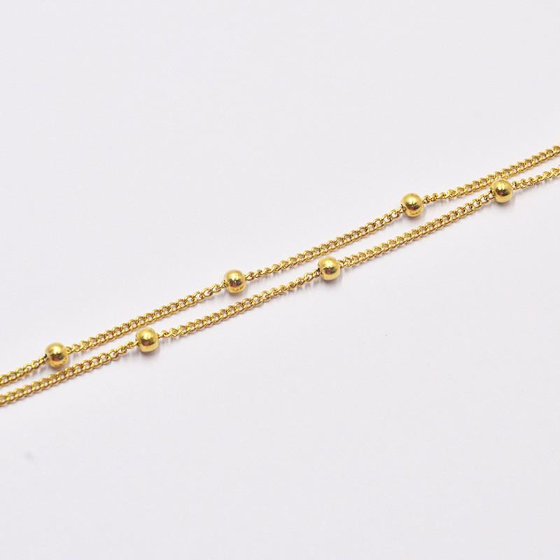 Double Layer Beaded Bracelet Women 18K Gold Plated Titanium Steel Geometric Design Lightweight Luxury Style