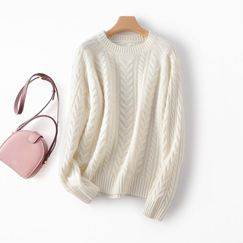 

Heavy twisted needle type! Lazy round neck pullover knitted sweater top women s thickened loose 0 wool sweater sweater S белый