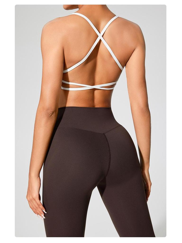 European & American Women's Yoga Clothes: Medium-Intensity Spaghetti Strap Sports Bra & Beautiful Back Camisole