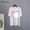 Shellsuning Summer Cute Printed Cotton T Shirt Women Loose Short Sleeve Trend Tees Female Casual Streetwear All-match Basic Tops