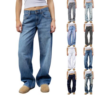 Damen Washed Retro Straight High Waist Wide Leg Locker Fallend Vielseitige Jeans