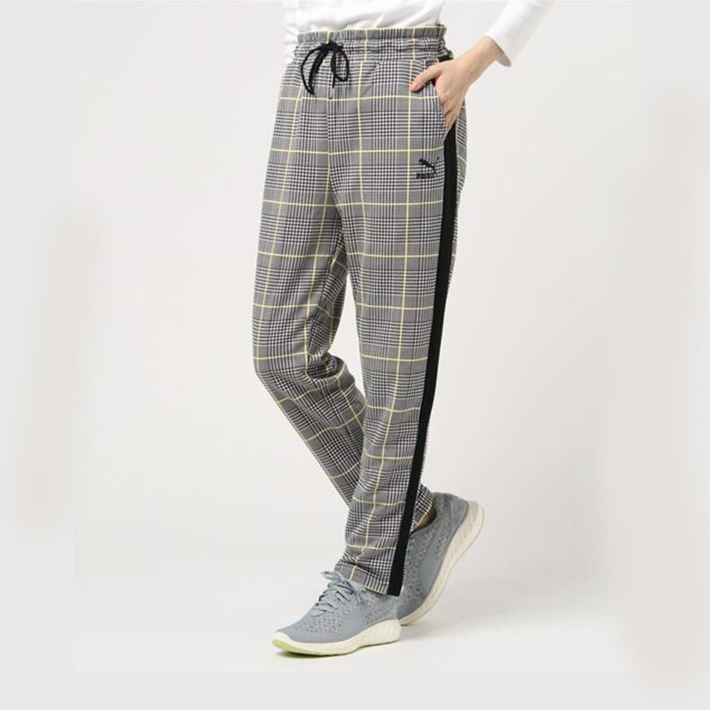 PUMA Plaid Lace-Up Straight-Leg Casual Pants Women Bottoms Black 597894-01