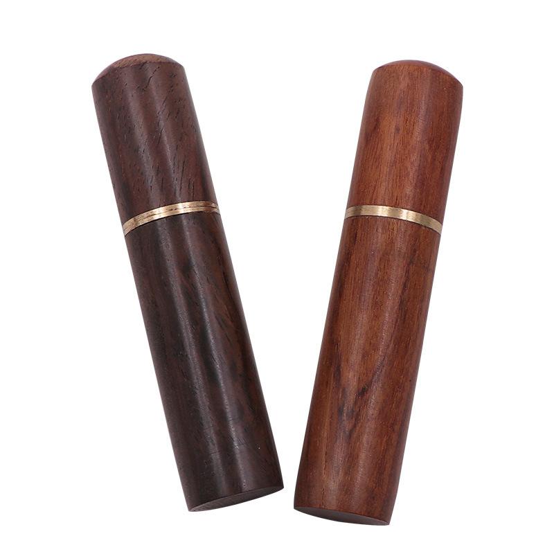 Natural Rosewood Toothpick Holder Portable Travel Wooden Pick Box with Brass Threads for Home, Office, Restaurant