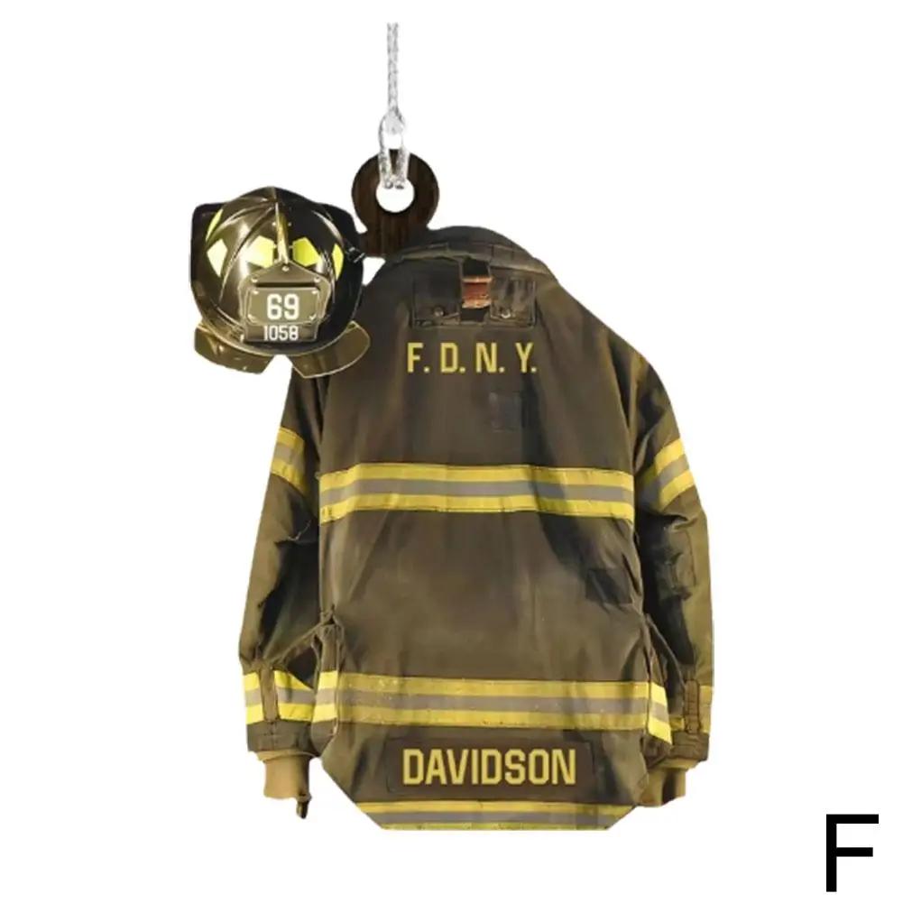 2D Car Hanging Decor Firefighter Coat And Hat Simulation Model Creative Fire Fighting Truck Car Interior Decor Pendant Gift
