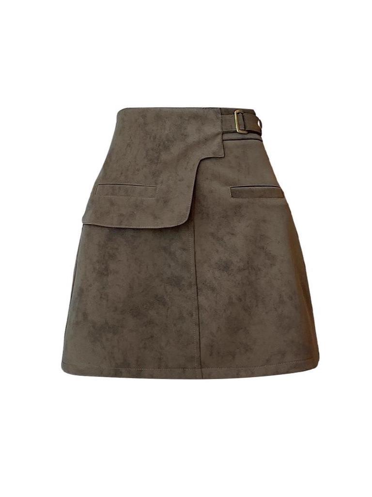 Women's High-Waisted Suede Plush Mini Skirt - Irregular A-Line Design for Autumn/Winter 2025