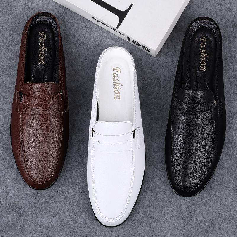 Men Half Loafers Genuine Leather Slippers Loafer Slides Breathable Mules for Man Lightweight Breathable Dress Shoes 2024
