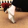 2025 summer French metal pointed middle heel half slippers women wear new commuter bag head sandals thick heel high heels