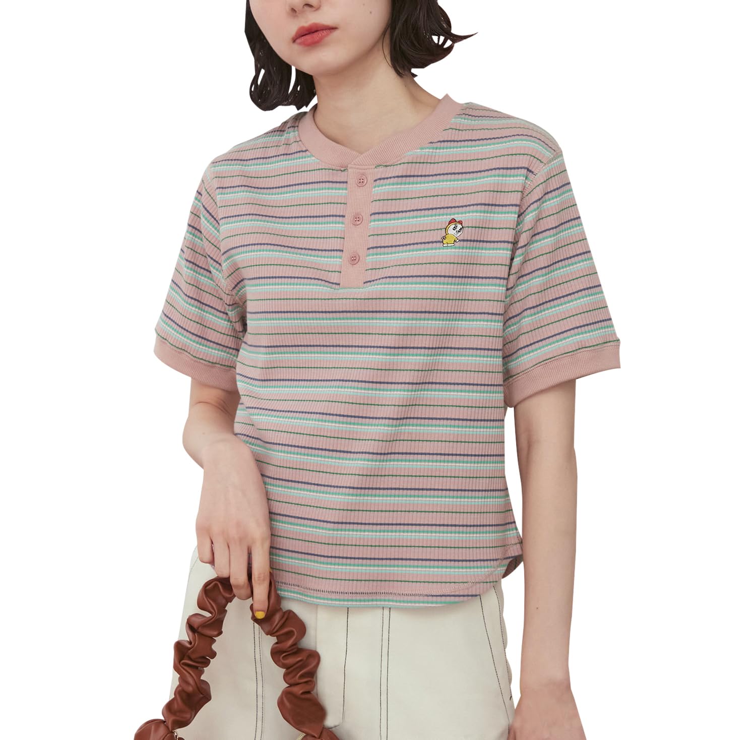 

ROPE PICNIC R DRAMI Collaboration Henley Neck Pink T-Shirt, Women s, (63)