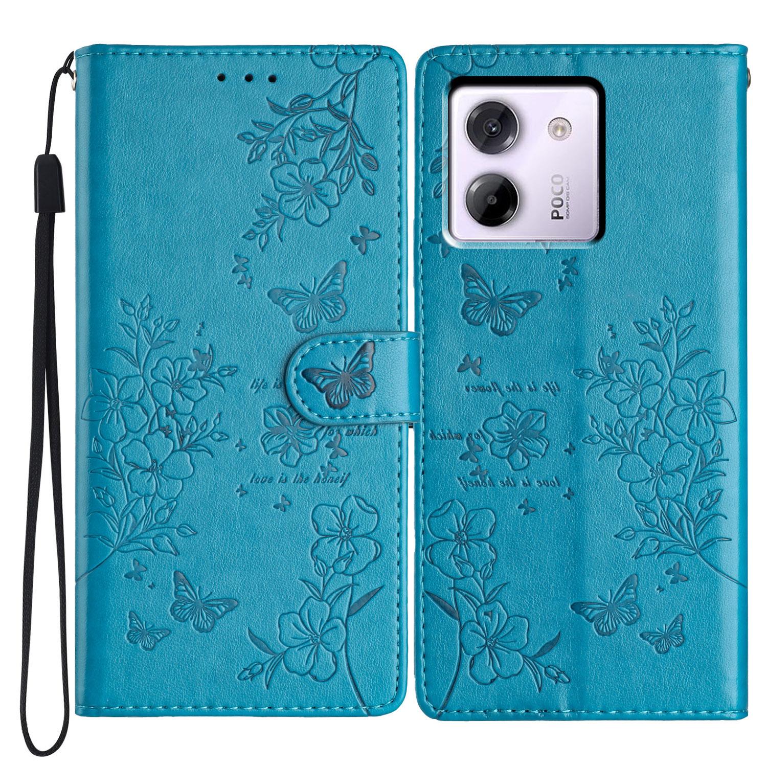 

Для Xiaomi Poco M7 Pro 5G Кошелек Чехол для телефона Кожаный чехол-книжка с ремешком с тиснением в виде бабочек и цветов Blue