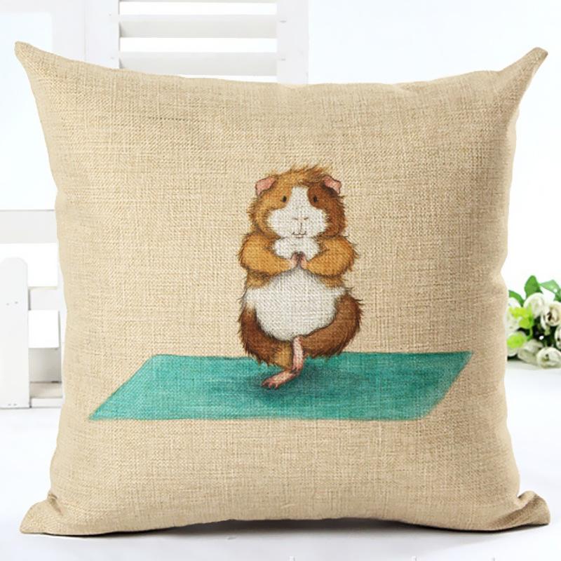 Hamster Yoga Cushion Cover Cotton Linen Pillow Case Animal Hamster Painting Decorative Pillowcase Home Accessories Cushion Cover
