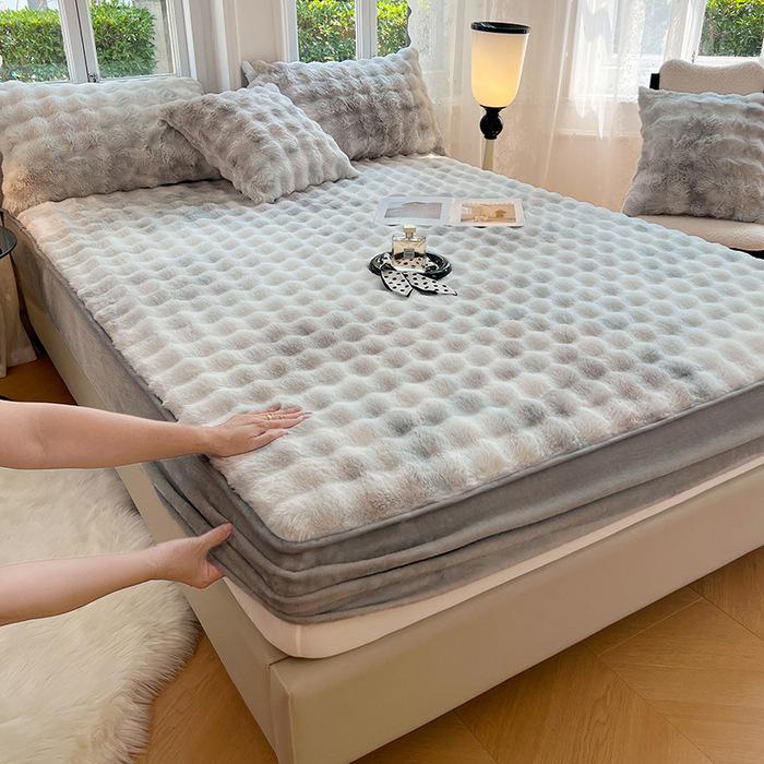 Luxurious Faux Rabbit Fur Bed Skirt & Velvet Mattress Protector