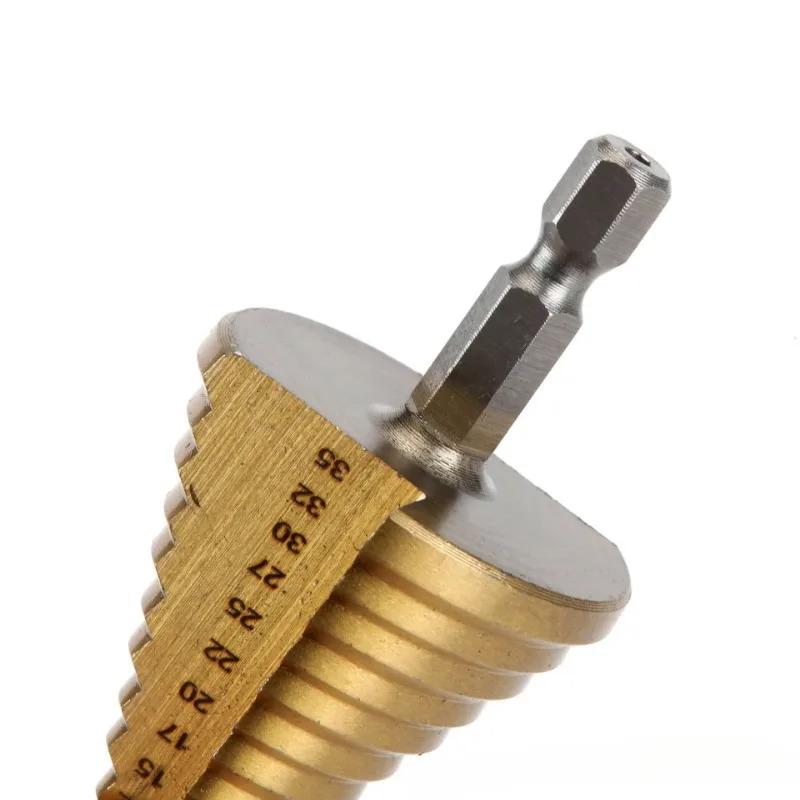 Wood Plastic Aluminum Hole Expand Tool 5-35 Gold Titanium Plate Pagoda Drill Hexagonal Straight Groove Step Drill Bit Accessory