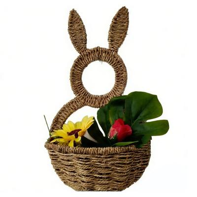 Handwoven Rabbits Ear Shape Flower Basket Natural Rattan Breathable Flower Holder for Home Decors and Storage