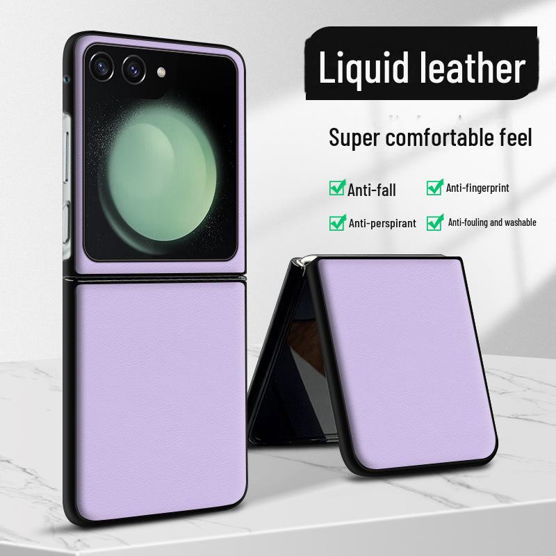 Husa din piele lichida Samsung ZFlip5: Protecție anticădere și antifouling dintr-o singură bucată.