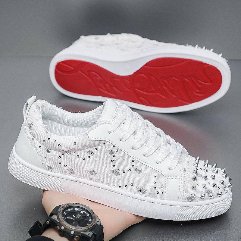 Sneakers Casual Men Designer Rivet Bling Punk Board Shoes Fashion Microfiber Leather Fabric Height Increased Flat Platform Shoes