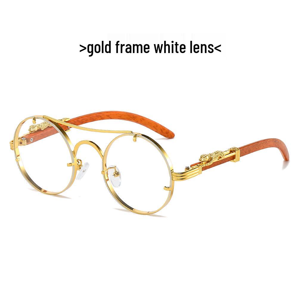 Cross-Border Retro Double-Bridge Leopard Head Men's Metal Round Sunglasses