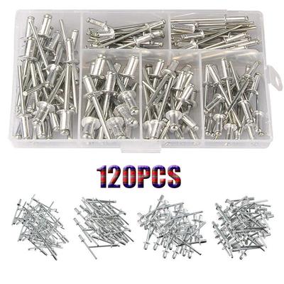 120-Piece Aluminum Pop Rivets Set, M3.2-M4, Open Type Pull-Through, Boxed for Cross-Border Trade