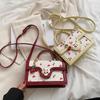 Women Cherry Square Chain Bag PU Leather Sweet Cherry Crossbody Bag Versatile Cherry Pattern Sling Bag Female Daily Commute Bag
