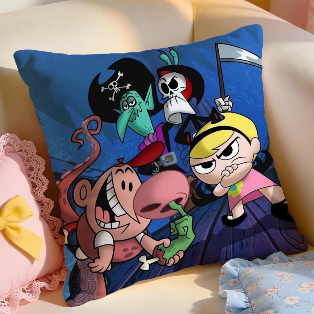 Cushion Cover Short Plush Throw Pillow Soft Washable Sofa Bed Office Cushion B-Billy & Mandy'S Adventure Anime