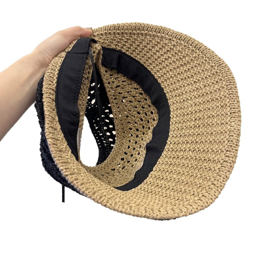 Hollow Sun Hat Summer Travel Breathable Women'S Leisure Big Brim Face Cover Sunscreen Hat Can Be Tied Empty Top Cap