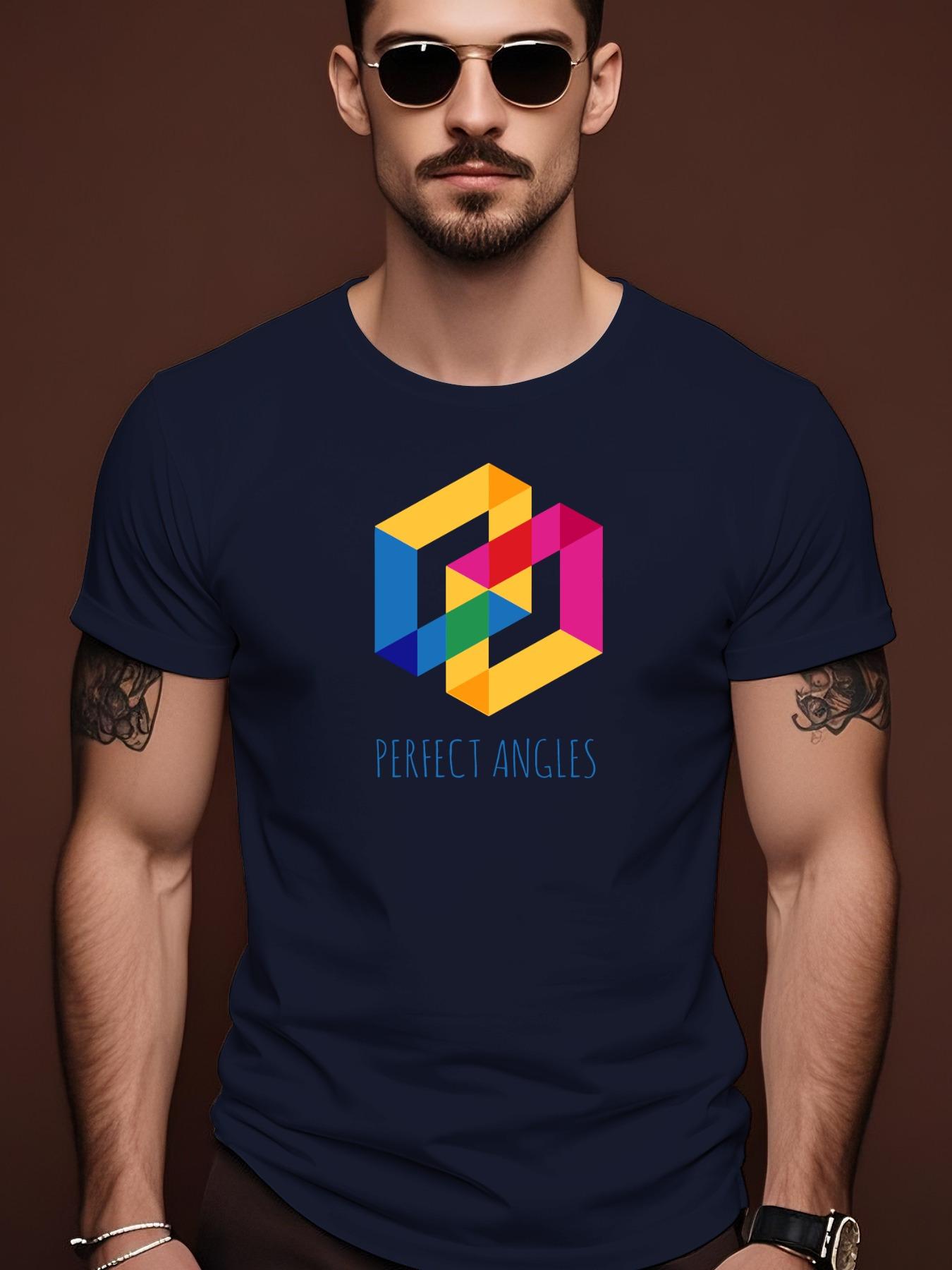 Summer Short Sleeve Tshirt with Geometric Hexagon Print ... XXL