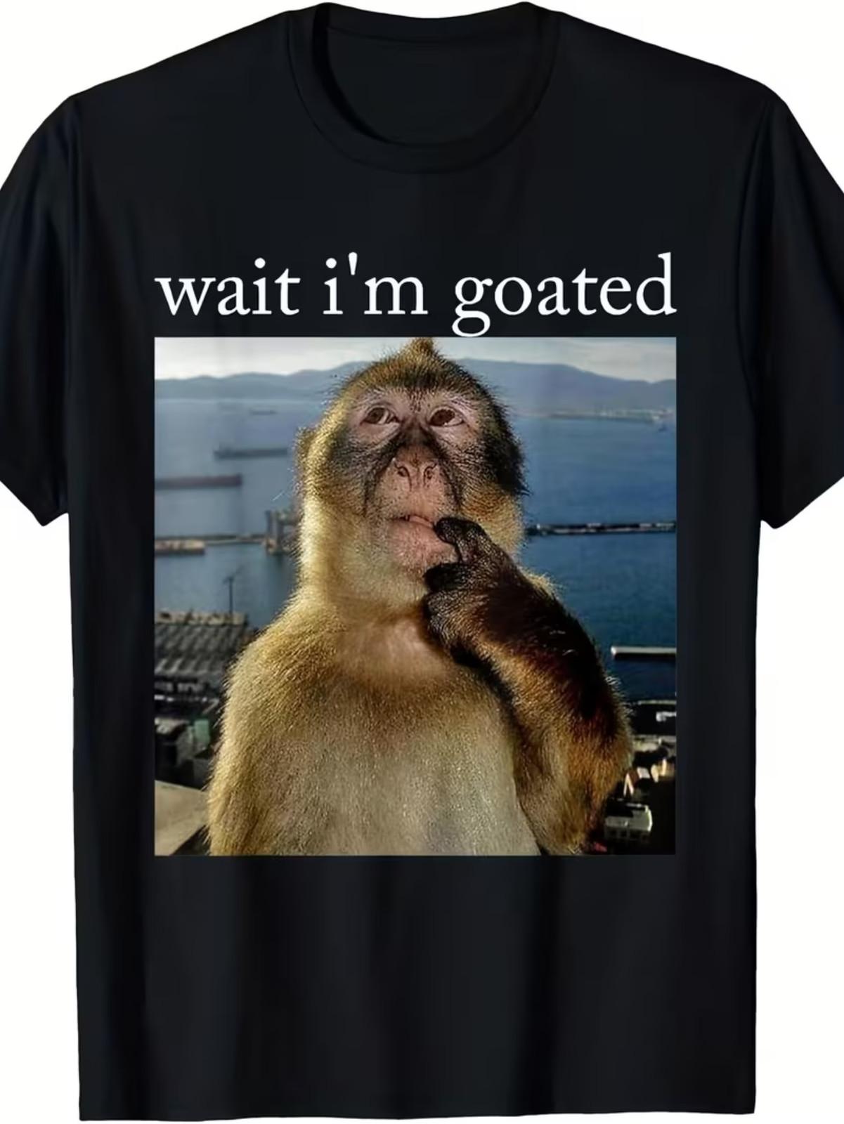 Brainrot Gift Men S Humorous Wait I M Goated Monkey Graphic T-Shirt - Casual S XXXL